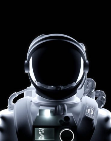 A portrait of a futuristc astronaut spaceman in a space suit. 3D illustration.